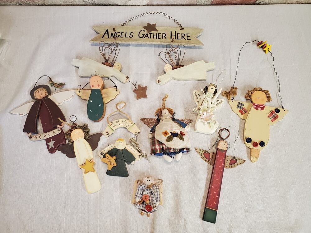 Christmas Angel Ornaments Lot Primitive Farmhouse Home Decor Wall Hanging